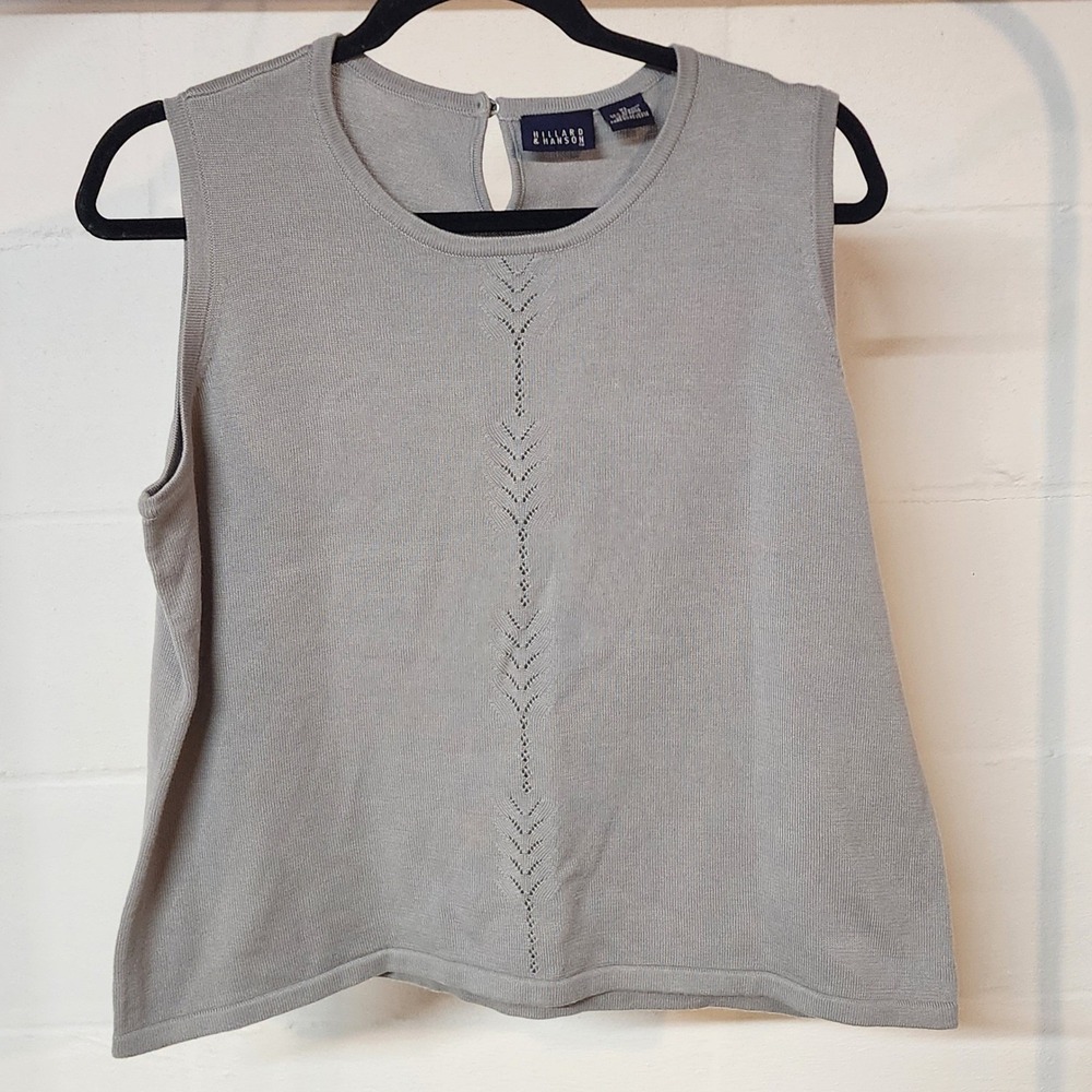 Hilliard & Hanson Gray Sleeveless Knit Tank‎ Top Keyhole Button Back Women's XL